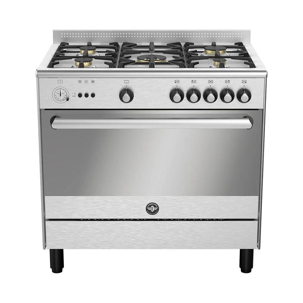Freestanding Gas Cooker La Germania Eleganza, 90×60cm, 5 Burners, Full Safety, Cast Iron Grates, Stainless Steel - 9G10G1A1X4AWW