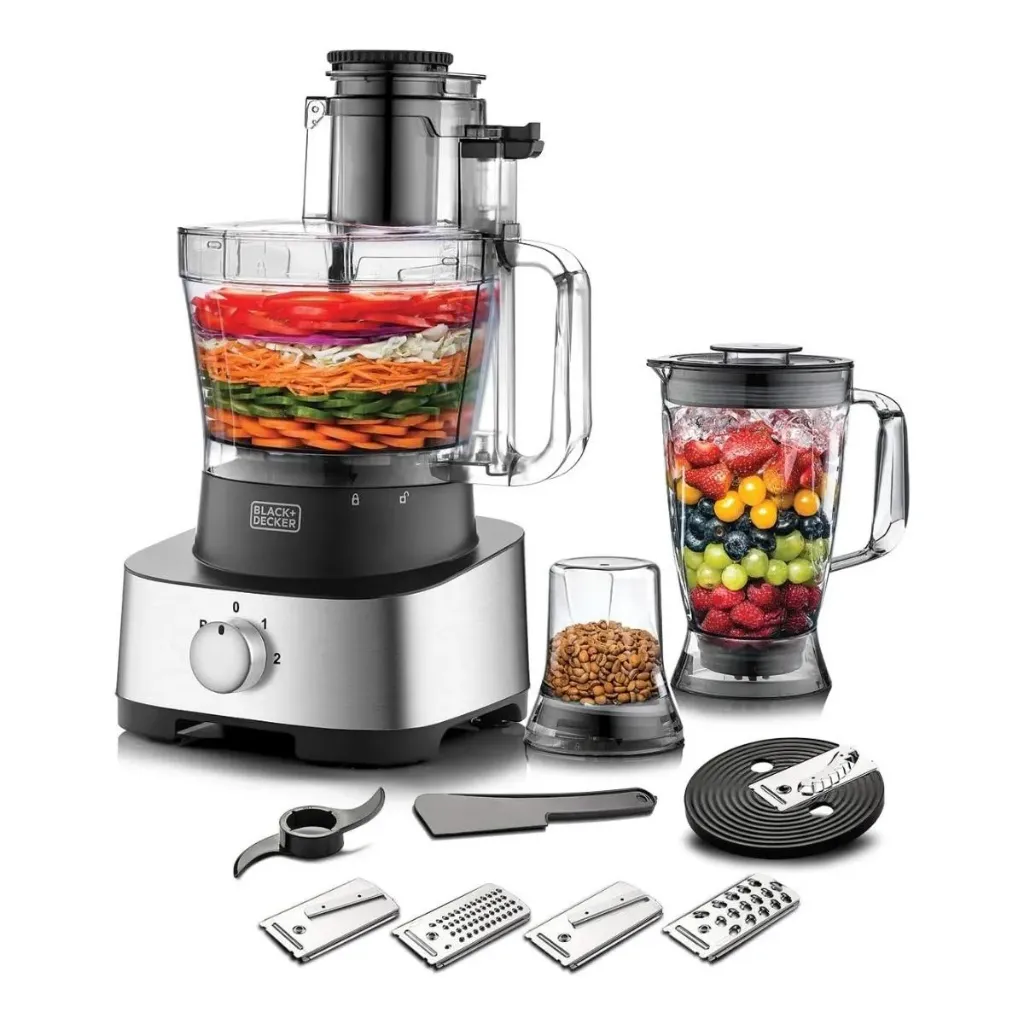 Food Processor Black & Decker, 880W, 4 in 1, 3L, 2 Speeds + Pulse, Black × Silver - FX1050-B5