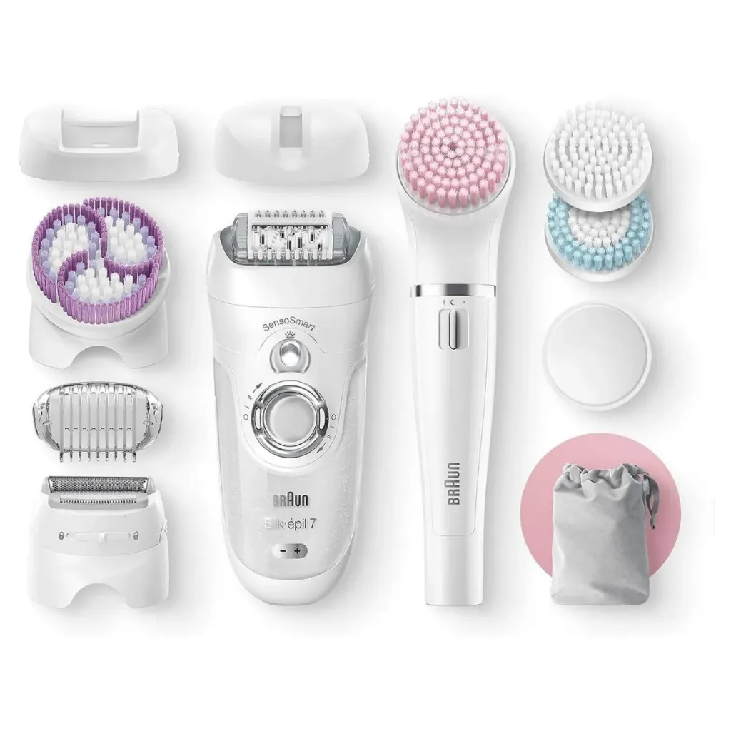Epilator Braun, Silk-Epil, Beauty Set, Wet & Dry, 8 Accessories, Face Spa, White - SES 7-895 BS