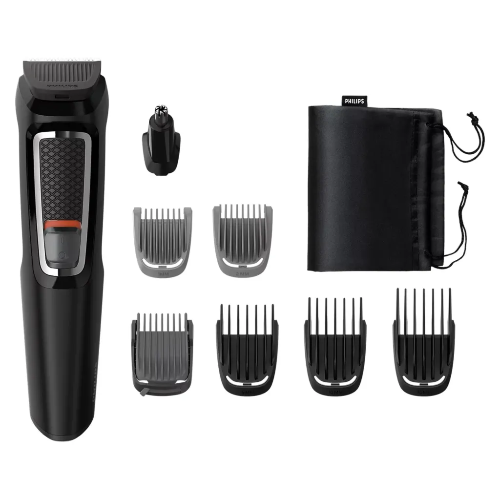 Multigroom Philips Series 3000, 8-in-1 Face & Hair Trimmer, Steel Blades, 60-min, Black - MG3730/15