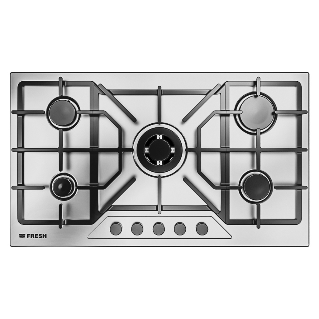 Built-in Gas Hob Fresh, 90 cm, 5 Burners, Full Safety, Cast Iron Grates, Stainless Steel - Modena