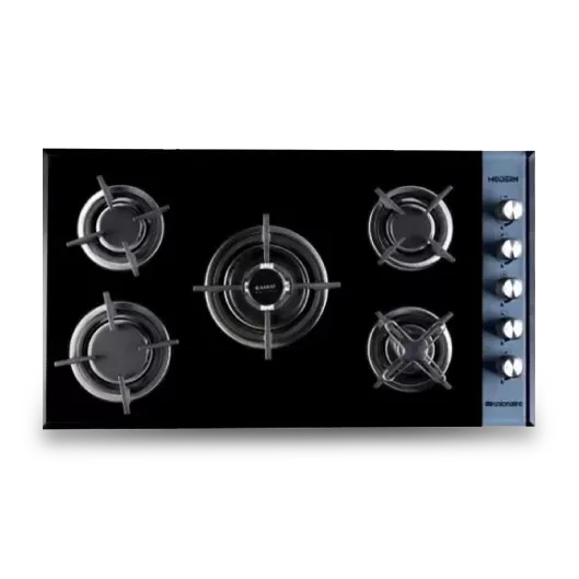 Built-in Gas Hob Union Air, 90 cm, 5 Burners, Full Safety, Cast Iron Stands, Black Glass - BH5090G8ISMD