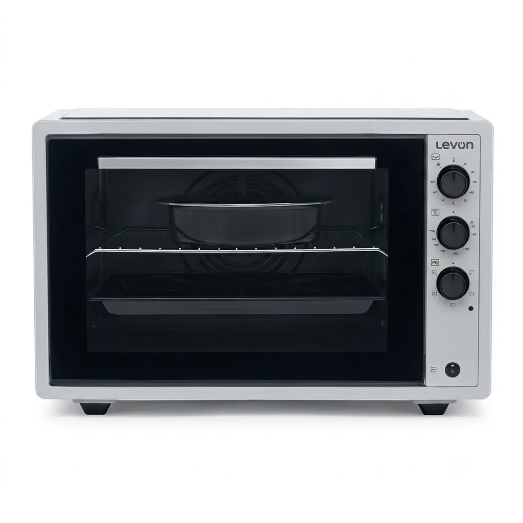 Electric Oven Levon, 70L, Pro, 6 Functions, Turkish Components, Double Grill, Turbo Fan, Double Glass, Enamel, Silver - LVMO-70L-MT-GR