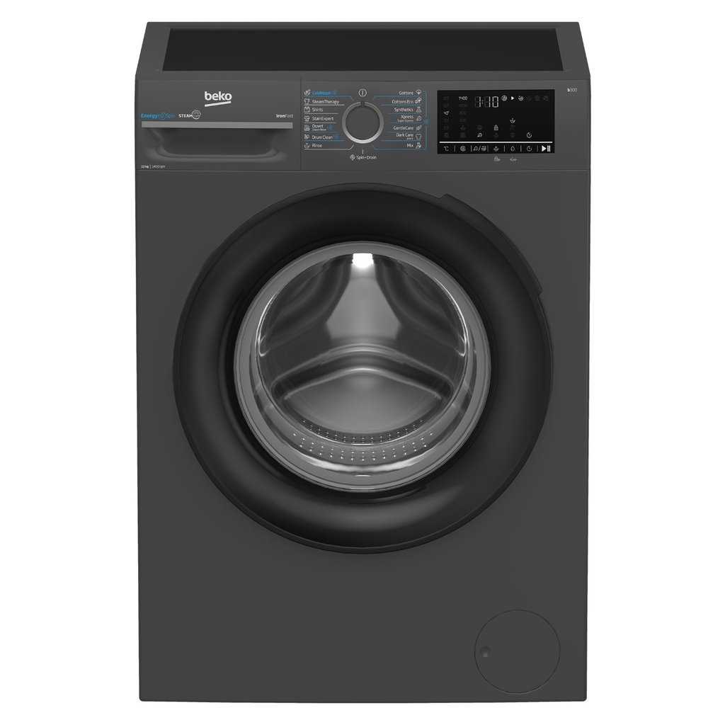 Washing Machine Beko, Front Load, 10 kg, 1400 RPM, Steam, Inverter Motor, Dark Grey - WFST107XA