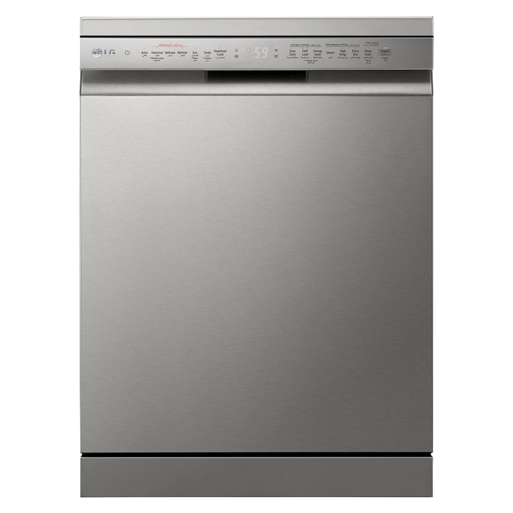 Dishwasher LG, 14 Place Settings, 60 cm, 10 Programs, Steam, Auto Open Dry, Silver - DFC435FP