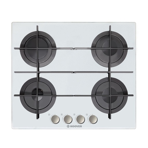 Built-in Gas Hob Hoover, 60 × 60 cm, 4 Burners, Black Glass, White - HGV64SMTCGW