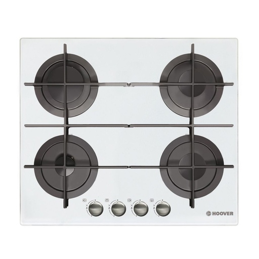 Built-in Gas Hob Hoover, 60 × 60 cm, 4 Burners, Black Glass, White - HGV64STCGW