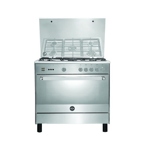 Freestanding Gas Cooker La Germania, 90×60cm, 5 Burners, Full Safety, Cast Iron Grates, Digital, Stainless Steel - 9C10GLA1X4AWW