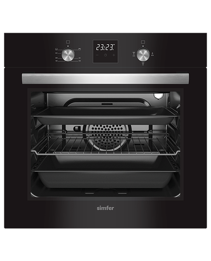 Built-in Oven Simfer, 60cm, Full Gas, Full Safety, Fan, Triple Glass - Black
