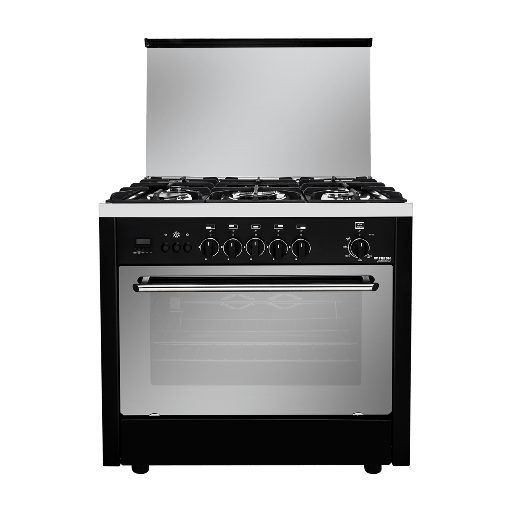 Freestanding Gas Cooker Fresh, 90×60cm, 5 Burners, Fan, Cast Iron Grates, Full Safety, Gas Control, Black - Professional Control