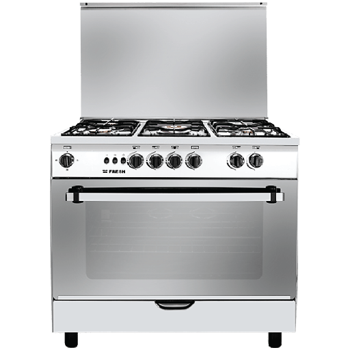 Freestanding Gas Cooker Fresh, 90×60cm, 5 Burners, Fan, Brass Burners, Oven Safety, Stainless Steel - Jumbo