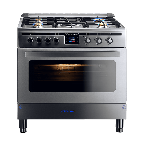 Freestanding Gas Cooker Universal, 90×60cm, 5 Burners, Full Safety, Touch, Stainless Steel - Solo Plus