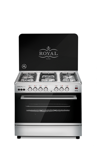 Freestanding Gas Cooker Royal Gas, 90×60cm, 5 Burners, Fan, Cast Iron Grates, Full Safety, Digital, Stainless Steel - Crystal Cast