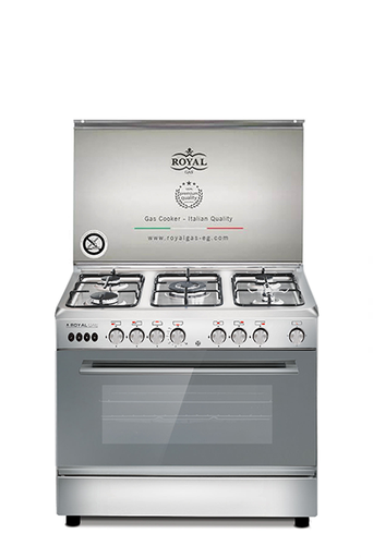 Freestanding Gas Cooker Royal Gas, 90×60cm, 5 Burners, Fan, Cast Iron Grates, Stainless Steel - Crystal Cast