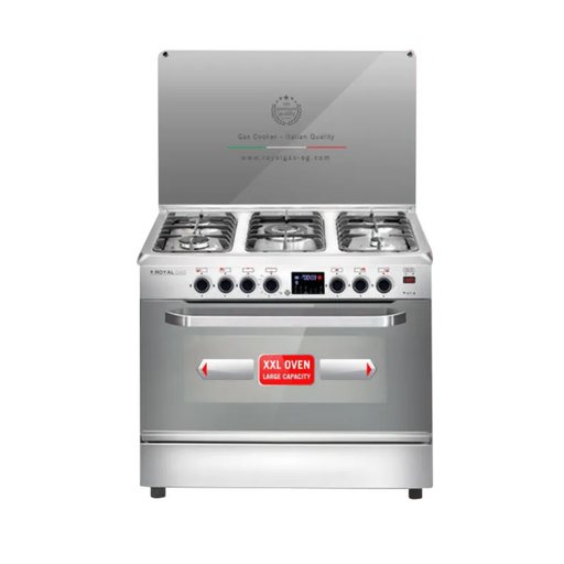 Freestanding Gas Cooker Royal Jaz, 90×60cm, 5 Burners, Fan, Cast Iron Grates, Full Safety, Digital, Stainless Steel - Master Chef Pro