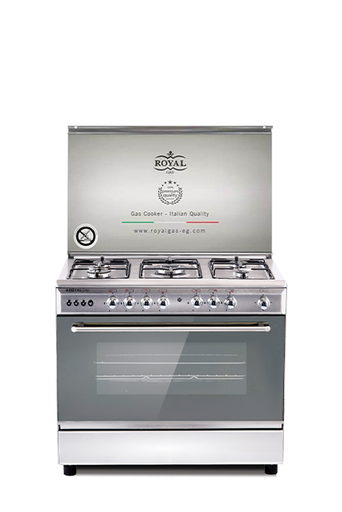 Freestanding Gas Cooker Royal Gas, 90×60cm, 5 Burners, Fan, Cast Iron Grates, Stainless Steel - Cesar Cast