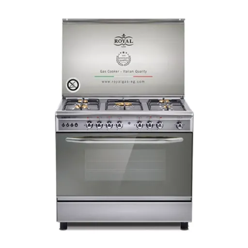Freestanding Gas Cooker Royal Gas, 90×60cm, 5 Burners, Fan, Brass, Stainless Steel - Lite