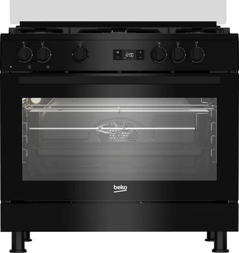 Freestanding Gas Cooker Beko, 90×60cm, 5 Burners, 2 Fans, Cast Iron Grates, Digital, Full Safety, Black - GGR 15325 FX NB