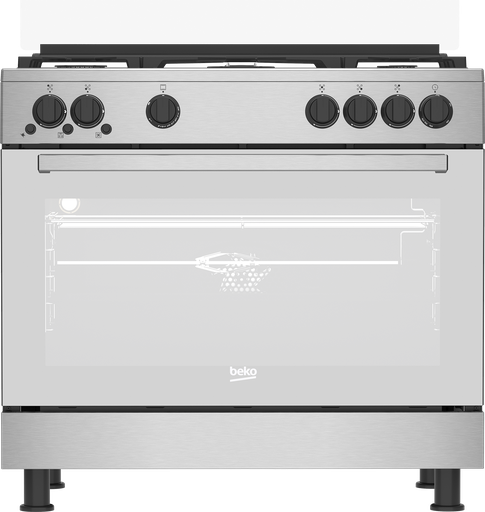 Freestanding Gas Cooker Beko, 90×60cm, 5 Burners, 2 Fans, Cast Iron Grates, Full Safety, Stainless Steel - GGR 15115 DX NS