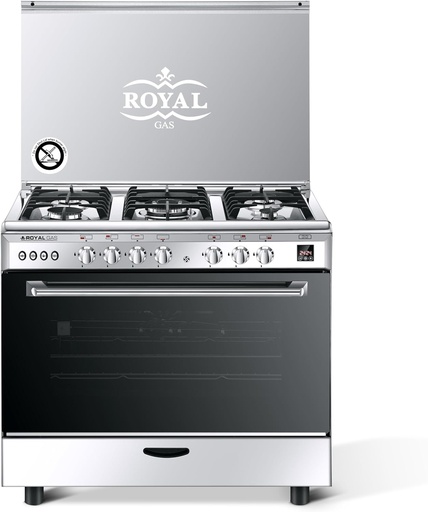 Freestanding Gas Cooker Royal Gas, 90×60cm, 5 Burners, Fan, Cast Iron Grates, Digital, Stainless Steel - CAESAR CAST DIGITAL