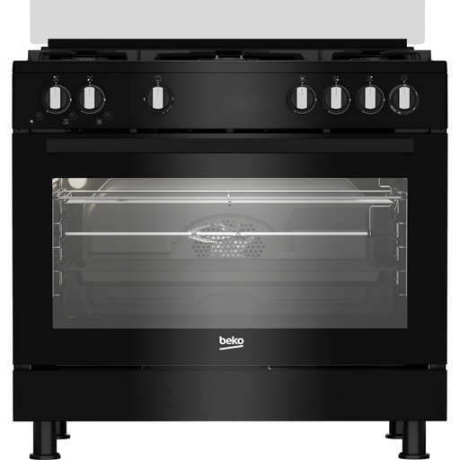 Freestanding Gas Cooker Beko, 90×60cm, 5 Burners, 2 Fans, Cast Iron Grates, Full Safety, Black - GGR 15115 DX NB