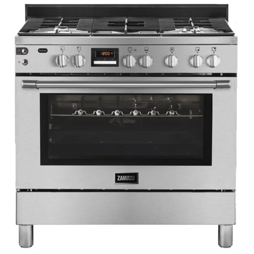 Freestanding Gas Cooker Zanussi, 90×60cm, 5 Burners, Taste Max Plus, Fan, Cast Iron Grates, Full Safety, Digital, Stainless Steel - ZCG92696XA