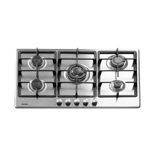 Built-in Gas Hob Ignis, 90 cm, 5 Burners, Full Safety, Cast Iron Stands, Stainless Steel - PFK95CX
