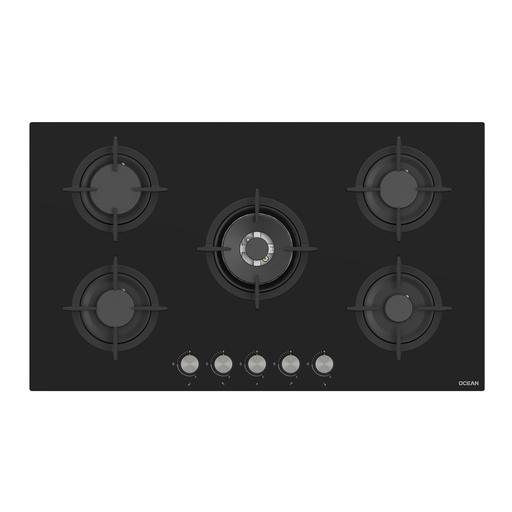 Built-in Gas Hob Ocean, 90 × 60 cm, 5 Burners, Full Safety, Black Glass - OHGGR9401NPROSV