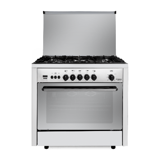 Freestanding Gas Cooker Fresh, 90×60cm, 5 Burners, Fan, Cast Iron Grates, Full Safety, Stainless Steel - Professional