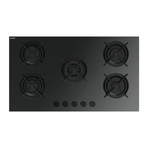 Built-in Gas Hob Fresh, 90 cm, 5 Burners, Cast Iron Trivets, Black Glass - HFR90CMGC1W