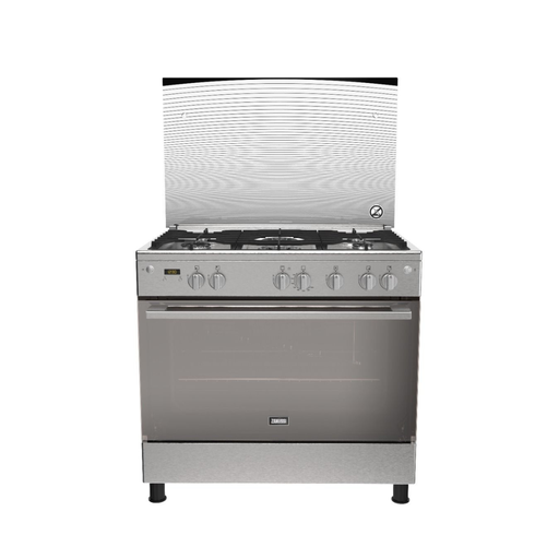 Freestanding Gas Cooker Zanussi, 90×60cm, 5 Burners, Cool Max, Fan, Cast Iron Grates, Full Safety, Digital, Stainless Steel - ZCG94396XB