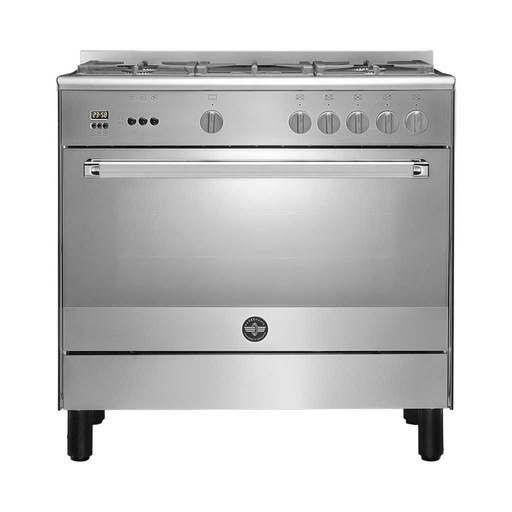 Freestanding Gas Cooker La Germania, 90×60cm, 5 Burners, Full Safety, Cast Iron Grates, Digital, Stainless Steel - 9H10GLA1X4AWW