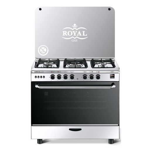 Freestanding Gas Cooker Royal Gaz, 90×60cm, 5 Burners, Fan, Cast Iron Grates, Full Safety, Digital, Stainless Steel - Lazord
