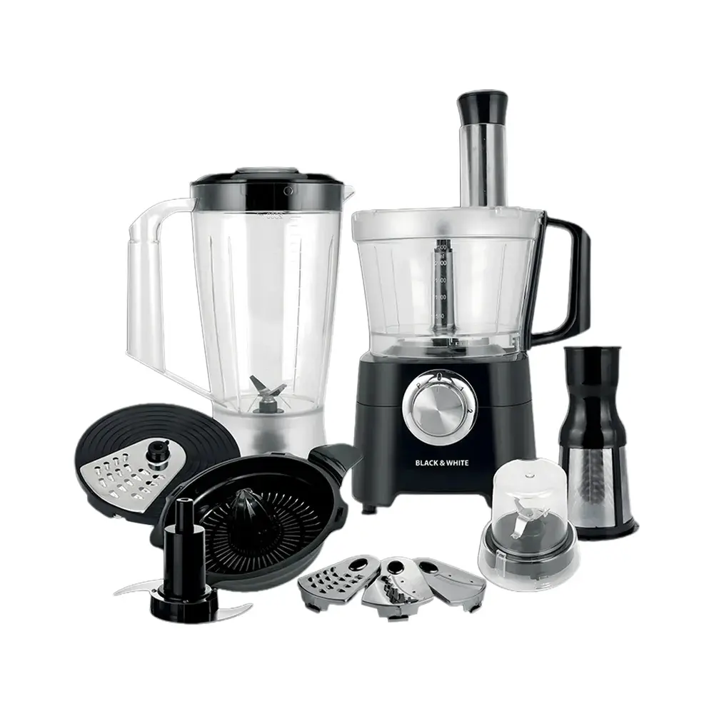 Food Processor Black & White, 1000W, 3L Bowl, 2L Jug, Black - FP-1000