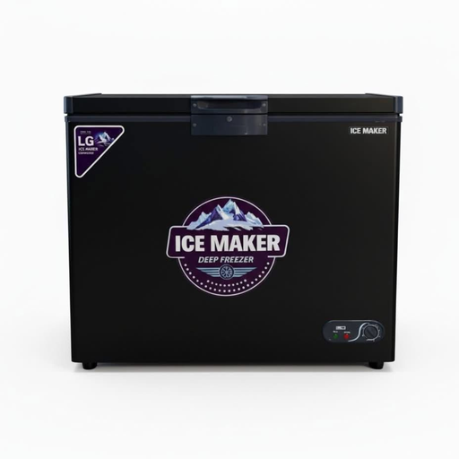 Chest Freezer Ice Maker, 350L, Defrost, Stainless Interior, LG Compressor, Sliding Glass Door, Black