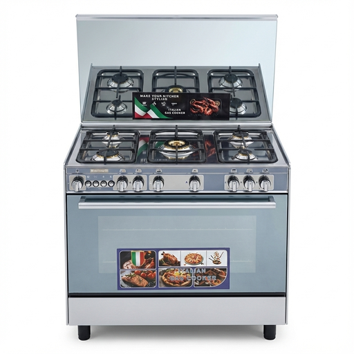 Freestanding Gas Cooker Technogaz, 60×90cm, 5 Burners, Fan, Brass Burners, Cast Iron Grates, Stainless Steel - Extra