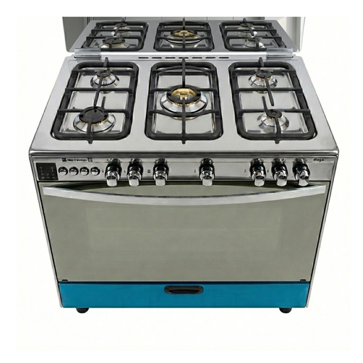 Freestanding Gas Cooker Technogas, 60×90cm, 5 Burners, Fan, Brass Burners, Cast Iron Grates, Digital, Stainless Steel, Mega - 10C96661122312
