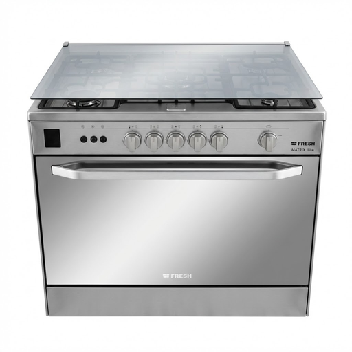 Freestanding Gas Cooker Fresh, 90×60cm, 5 Burners, Fan, Cast Iron Grates, Full Safety, Digital, Stainless Steel - Matrix Light