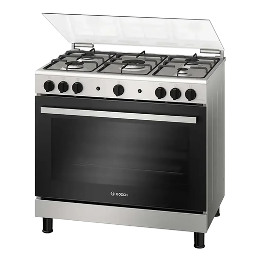 Freestanding Gas Cooker Bosch, 90×60cm, 5 Burners, Cast Iron Grates, Fan, Full Safety, Stainless Steel - HGV1F8Y52S