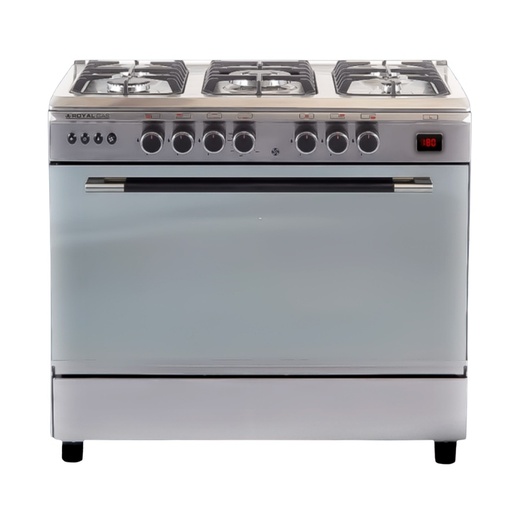 Freestanding Gas Cooker Royal Gaz, 90×60cm, 5 Burners, Fan, Cast Iron Grates, Digital, Stainless Steel - Perfect