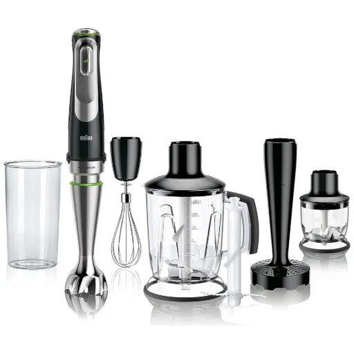 Hand Blender Braun, MultiQuick 9, Set, 1200W, ActiveBlade, iMode, 1.25L Jug, 350ml Chopper, Beaker, Black - MQ9147X