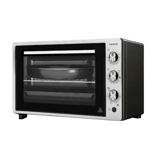 Electric Oven Levon, 70L, Pro, 6 Functions, Turkish Components, Double Grill, Turbo Fan, Double Glass, Enamel - Silver