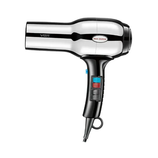 Hair Dryer VGR Professional, 2400W, 3 Heat + 2 Speed Settings, Cool Shot, Stainless Steel Body, Removable Filter, Black - V-465