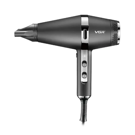 Hair Dryer VGR Professional, 1800-2200W AC Motor, Turbo + Cool Shot, 3 Nozzles, 2.5m Cord, Black - V-451