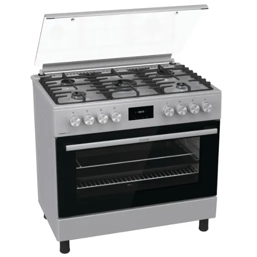 Freestanding Gas Cooker Gorenje, 90×60cm, 5 Burners, 2 Fans, Cast Iron Grates, Air Fryer, Digital, Full Safety, Stainless Steel - GGI9C20X