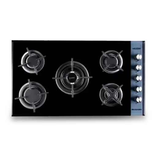 Built-in Gas Hob Union Air, 90 cm, 5 Burners, Full Safety, Cast Iron Stands, Black Glass - BH5090G8ISMD